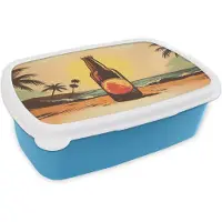 MuchoWow Broodtrommel Blauw - Lunchbox Bierfles - Zonsondergang - Palmbomen - Zee - Brooddoos 18x12x6 cm - Brood lunch box - Broodtrommels voor kinderen en volwassenen