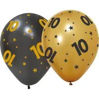 We Fiesta 18 ballonnen 12" 3 met goud / 3 zwart 10 jaar Golden Celebrations - Versiering Slinger Feestdecoratie Decoratie Verjaardag Jubileum Ballon Feest