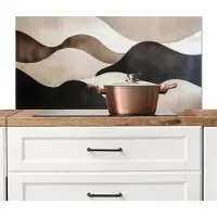 KitchenYeah Spatscherm keuken 100x50 cm - Kookplaat achterwand Golven - Abstract - Beige - Muurbeschermer - Spatwand fornuis - Hoogwaardig aluminium