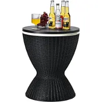 Costway 3-in-1 Cool Bar, in hoogte verstelbare bijzettafel, 30 liter, outdoor bier- en wijnkoeler in rotanlook, drankkoeler met afvoergat, voor terras, party, zwembad, zwart