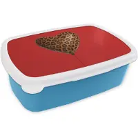 MuchoWow Broodtrommel Blauw - Lunchbox Ballon - Hartvormig - Rood - Panterpatroon - Brooddoos 18x12x6 cm - Brood lunch box - Broodtrommels voor kinderen en volwassenen
