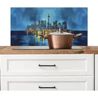 KitchenYeah Spatscherm keuken 80x40 cm - Kookplaat achterwand Skyline Toronto - Water - Stadslichten - Toren - Muurbeschermer - Spatwand fornuis - Hoogwaardig aluminium