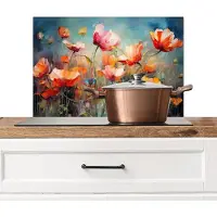 KitchenYeah Spatscherm keuken 60x40 cm - Kookplaat achterwand bloemen - Klaprozen kunst - Muurbeschermer hittebestendig - Spatwand fornuis - Hoogwaardig aluminium - Keukenaccessoires abstract