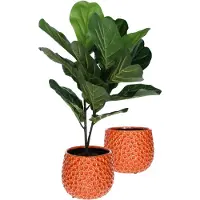 Mega Collections Plantenpot/bloempot Pebblo - 2x - keramiek/geglazuurd - oranje - druppels - D17 x H15 cm