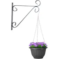 PlasticForte Hangpot + Muurhaak Parma - antraciet - D20 cm - kunststof - metaal - tuinaccessoires