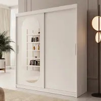 Meubella - Kledingkast Bodhi - Wit - 180 cm - Met spiegel