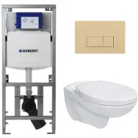 Geberit Adema Classico toiletset bestaande uit inbouwreservoir en toiletpot, basic toiletzitting en bedieningsplaat beige - rechthoekige knoppen - wit SW1152613/SW1102366/0701131