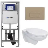 Geberit Adema Classico Toiletset - inbouwreservoir -toiletpot -basic toiletzitting - bedieningsplaat rechthoekige knoppen taupe - glans wit SW1152613/SW1102379/0701131