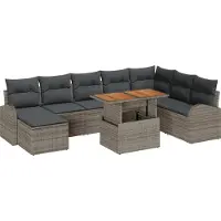 vidaXL Tuinbank Set 9 st Grijs Poly rattan