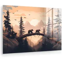 MuchoWow Glasschilderij 120x80 cm - Schilderij acrylglas - Beren - Bomen - Landschap - Zonsondergang - Foto op glas - Muurdecoratie woonkamer - Wanddecoratie slaapkamer - Schilderijen
