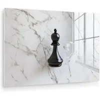 MuchoWow Glasschilderij 120x80 cm - Schilderij acrylglas - Schaakstuk - Loper - Zwart - Marmer - Foto op glas - Muurdecoratie woonkamer - Wanddecoratie slaapkamer - Schilderijen