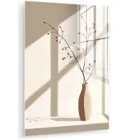 MuchoWow Glasschilderij 30x40 cm - Schilderij acrylglas - Vaas - Takken - Bessen - Minimalistisch - Foto op glas - Muurdecoratie woonkamer - Wanddecoratie slaapkamer - Schilderijen