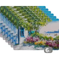 KitchenYeah Placemat - Placemats kunststof - Schilderij - Planten - Bloemen - Huis - Olieverf - 45x30 cm - 6 stuks - Hittebestendig - Anti-Slip - Onderlegger - Afneembaar