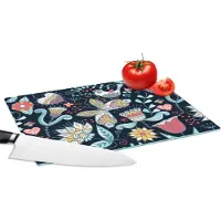 KitchenYeah Glazen Snijplank - 28x20 - Vlinder - Vogel - Bloem - Patroon - Snijplanken Glas