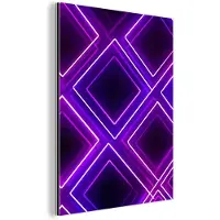 MuchoWow Aluminium schilderij 120x160 cm - Wanddecoratie metaal - Ruiten - Neon - Paars - Metalen muurdecoratie woonkamer - Decoratie industrieel - Foto op dibond - Industriële accessoires slaapkamer