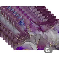 KitchenYeah Placemats - Marmer - Roze - Paars - Onderleggers placemat - 45x30 cm - 6 stuks