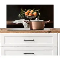 KitchenYeah Spatscherm keuken 90x45 cm - Kookplaat achterwand Stilleven - Perziken - Vintage - Muurbeschermer - Spatwand fornuis - Hoogwaardig aluminium