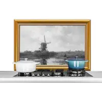 KitchenYeah Spatscherm keuken 100x65 cm - Kookplaat achterwand Schilder - Kunst - Goud - Lijsten - Muurbeschermer - Spatwand fornuis - Hoogwaardig aluminium