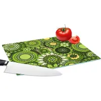 KitchenYeah Glazen Snijplank - 28x20 - Bloemen - Groen - Patroon - Snijplanken Glas