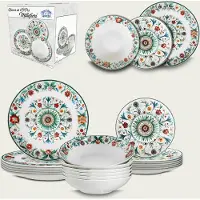 Arca Millefiori - Serviesset - Serviesset 6 persoons - 6 diner-, 6 diepe en 6 dessertborden - met vrolijk bloemenpatroon in felle kleuren - geschenkdoos