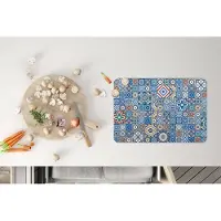 KitchenYeah Placemat - Placemats kunststof - Patronen - Bloemen - Blauw - Vormen - 45x30 cm - 6 stuks - Hittebestendig - Anti-Slip - Onderlegger - Afneembaar
