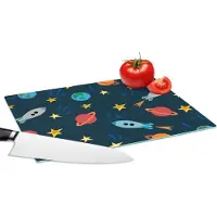 KitchenYeah Glazen Snijplank - 28x20 - Patronen - Aarde - Ruimte - Raket - Jongens - Kinderen - Jongetje - Kids - Snijplanken Glas