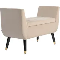 Merax Opbergbank met Zitvlak – Fluweel Beige – 107x42x65 cm – Bankje met Opbergruimte en Armleuningen – Halbank of Slaapkamerbank