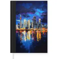 MuchoWow Notitieboek - Schrijfboek - Skyline Toronto - Modern - Stadslicht - Blauw - Notitieboekje klein - A5 formaat - Schrijfblok