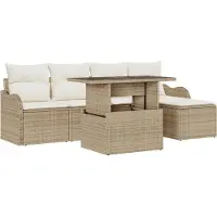 vidaXL Tuinbank Set 6 st Beige [Synthetisch]: Polyrattan