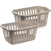 PlasticForte Wasmand - 2x - beige - kunststof - 40 liter - 60 x 40 x 26 cm - manden voor wasgoed - huishouden- opbergmand