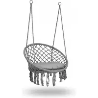 Boho hangende schommeltuinstoel, grijs + kussen