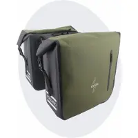Voltano Dubbele Fietstas Rolltop Luxe E-bike - Zwart / Olijfgroen - 48 Liter - 100% Waterdicht