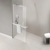 FortiFura Galeria handdoekrek - voor inloopdouche - wandmontage / klemt op het - glas - 140cm - inkortbaar - mat wit SW1212786