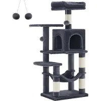 Feandrea Krabpaal met grot en ligplekken, Rook grijs / M (45 x 35 x 112 cm)