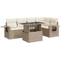 vidaXL 6-delige Loungeset met kussens poly rattan beige