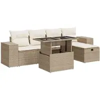 vidaXL 6-delige Loungeset met kussens poly rattan beige