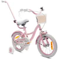 Sun baby Flower Bike Fiets voor een meisje van 3 tot 5 jaar, 14 inch Roze, met fietsbel, zijwieltjes, duwstang en stuurmandje