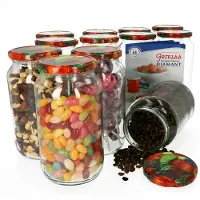 MamboCat Set van 12 ronde potten 1062 ml To 82 fruit decor deksel incl. Diamant Gelierzauber receptenboekje