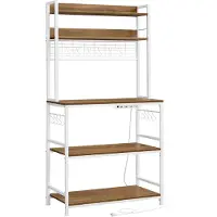 Vasagle Keukenrek met rooster en stopcontacten, Walnoot bruin + wit / 40 x 80 x 170 cm