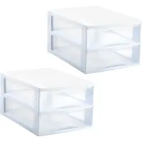 PlasticForte Ladekastje bureau organizer - 2x - 2 lades - wit/transparant - L26 x B35 x H19 cm - kunststof