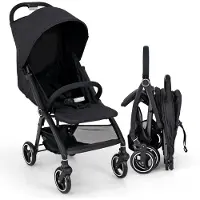 Costway Kinderwagen met één hand inklapbaar, reisbuggy licht met verstelbare rugleuning en kap, babywagen met 5-punts gordel en opbergmand, kinderbuggy tot 15 kg belastbaar (zwart)