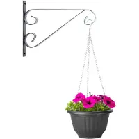 PlasticForte Hangpot + Muurhaak Imola - antraciet - D20 cm - kunststof - metaal - tuinaccessoires