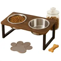 Cheqo Verhoogde Hondenvoerbak - Voerbakken - Dinerset Hond - Dubbele Voerbak met Standaard - Drinkbak Hond - Waterbak - RVS - Anti-slip Standaard
