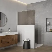 FortiFura Galeria Halfhoge Inloopdouche - 140x80cm - rookglas - 8mm - nano - met profiel en stabilisatiestang - Chroom SW797904 SW1235447