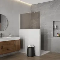 FortiFura Galeria Halfhoge Inloopdouche - 140x80cm - rookglas - 8mm - nano - met profiel en stabilisatiestang - Geborsteld RVS PVD (RVS) SW797908 SW1235447