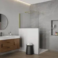 FortiFura Galeria Halfhoge Inloopdouche - 100x80cm - helder glas - 8mm - nano - met profiel en stabilisatiestang - PVD - geborsteld messing (goud) SW1235435 SW797910