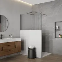 FortiFura Galeria Halfhoge Inloopdouche - 140x80cm - ribbelglas - 8mm - nano - met profielset en stabilisatiestang - Geborsteld Gunmetal SW1235452 SW797907