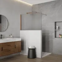 FortiFura Galeria Halfhoge Inloopdouche - 140x80cm - mat glas - 8mm - nano - met profiel en stabilisatiestang - Geborsteld koper PVD (Koper) SW1235442 SW876702