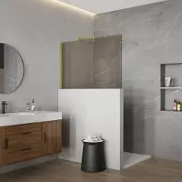 FortiFura Galeria Halfhoge Inloopdouche - 110x80cm - rookglas - 8mm - nano - met profiel en stabilisatiestang - Geborsteld Messing PVD (Goud) SW797910 SW1235445