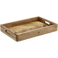 HOLM Houten Dienblad – Serveerblad met Handgrepen & Hoge Rand – Visgraatpatroon – Ideaal voor Ontbijt, Snacks & Drankjes – Acaciahout – FSC Gecertificeerd – 45,7 x 30,5 x 6,3 cm – Hout